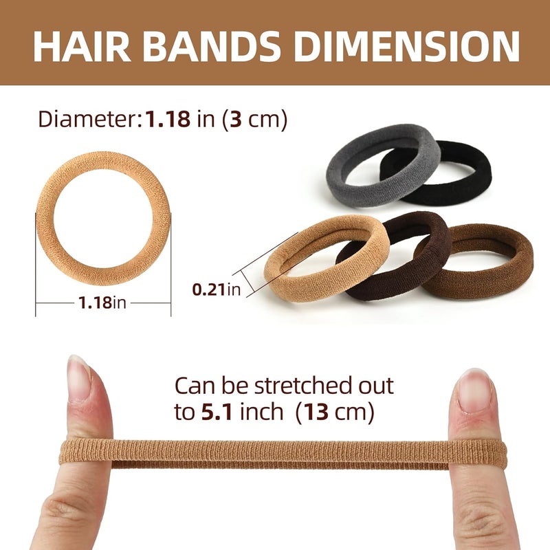 iFwevs Hair Bands Hair ties for Thick Hair, 50PCS Seamless Cotton Simply Ponytail Holders Headband Scrunchies Hair Accessories No Damage (Neutral Colors) - Image 3